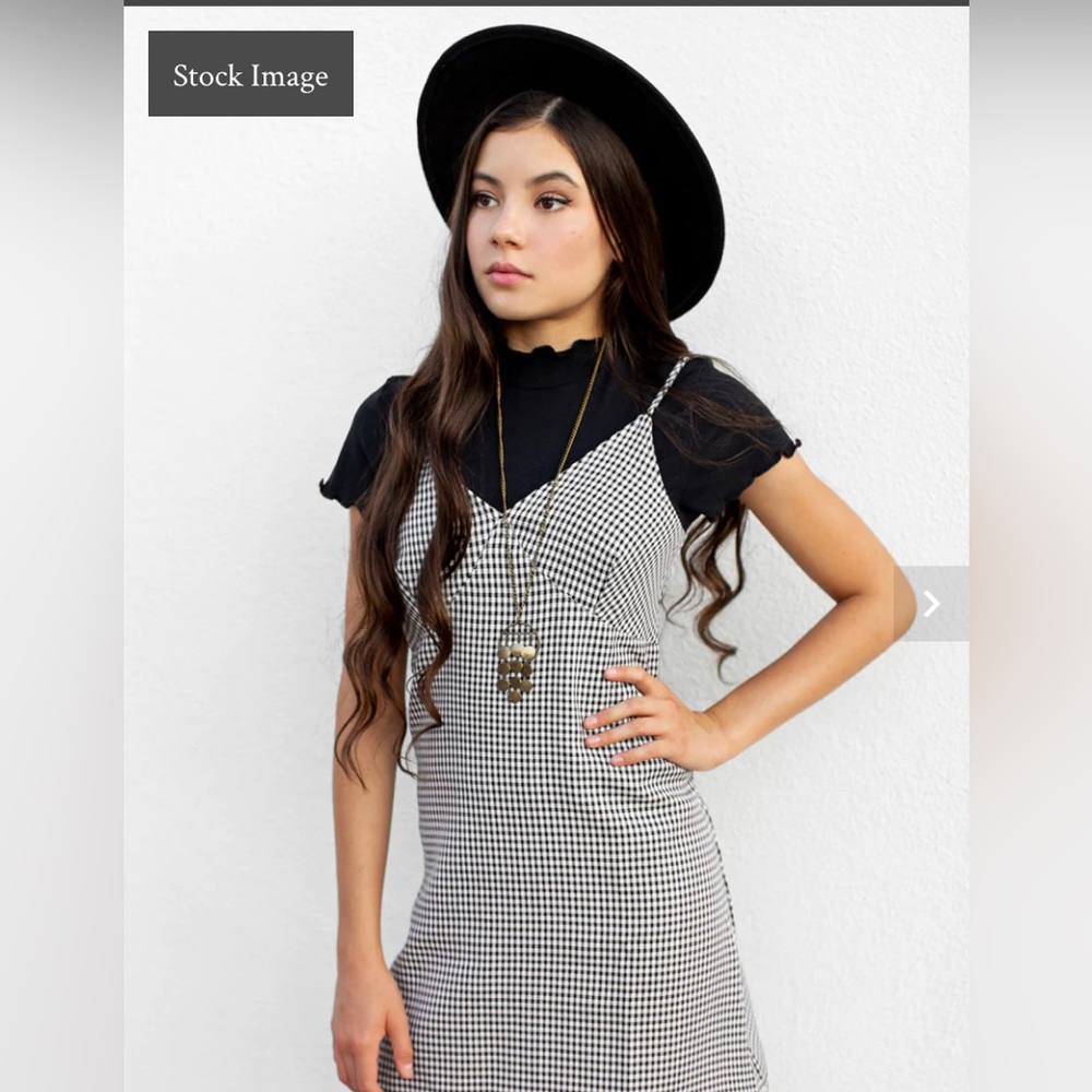 JOYFOLIE MAE SLIP DRESS IN BLACK & WHITE Check Plaid